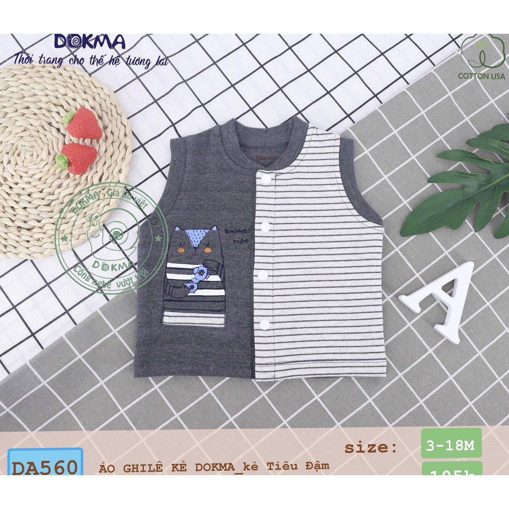 Dokma- Gile cotton phối kẻ BT+BG (3-18m) DA560