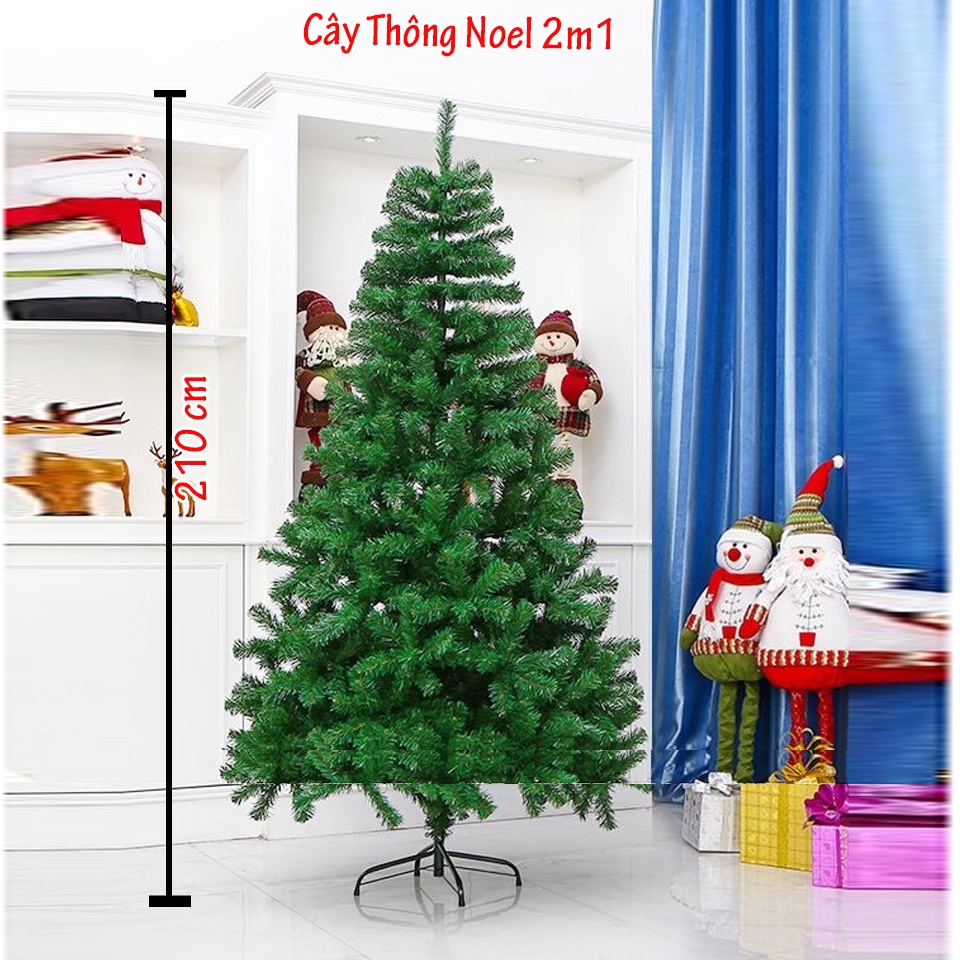 Cây thông noel 2m1 trang trí giáng sinh cho nhà cửa, phòng khách, phòng ngủ kèm dây kim tuyến và ngôi sao đẹp lung linh