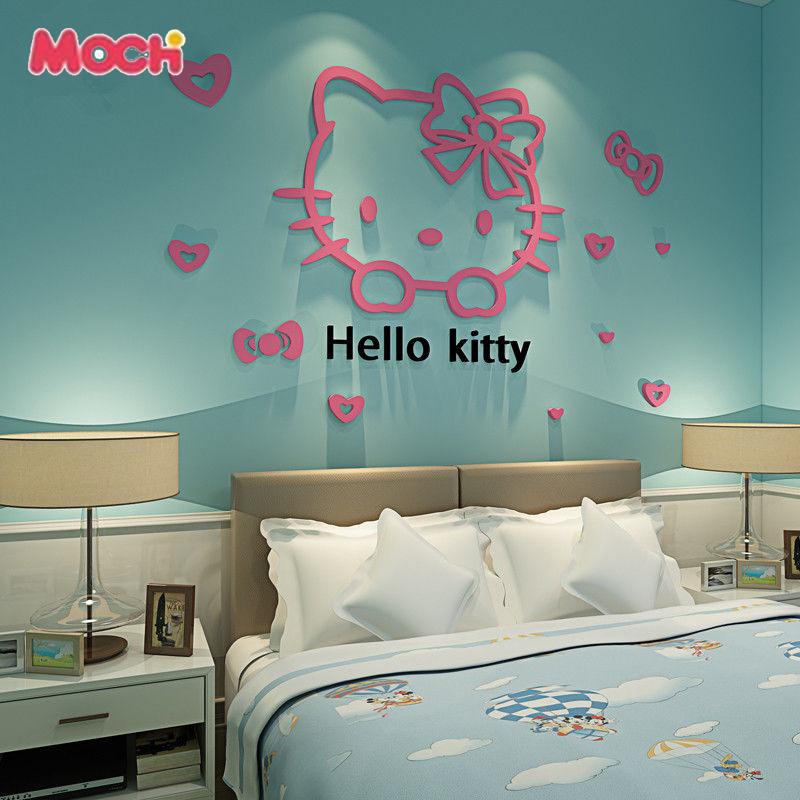 Bộ decal dán trang trí tường hình Hello Kitty bằng acrylic