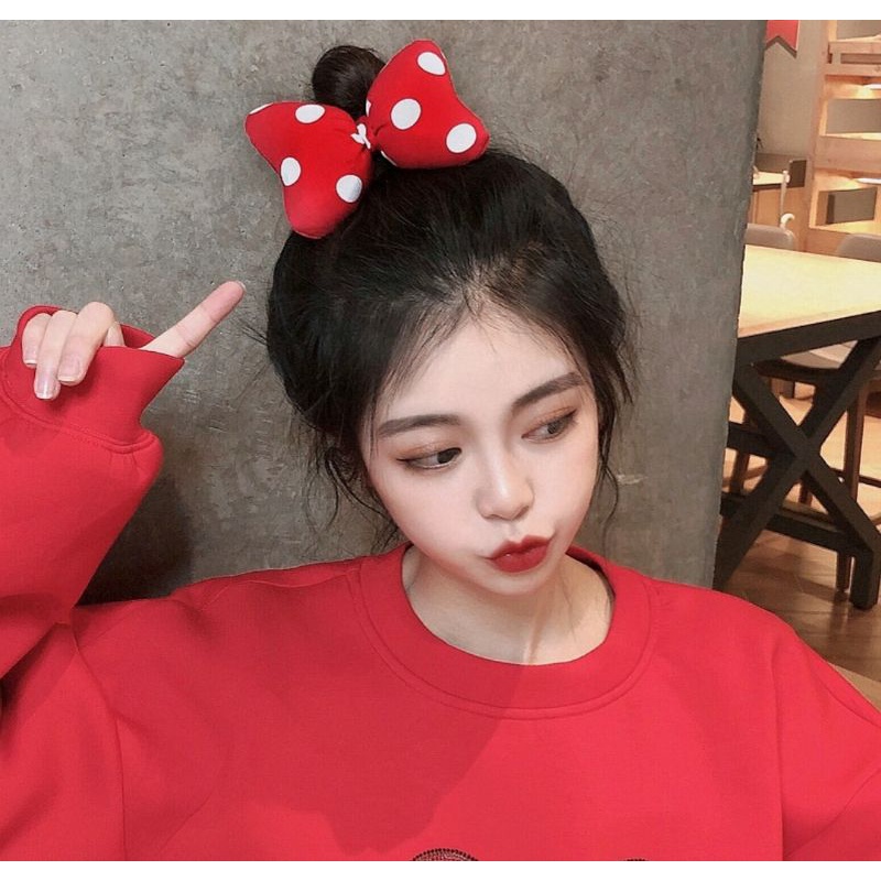 Dây buộc tóc dây cột tóc nơ đỏ chấm bi phong cách Hàn Quốc Lh0917399527