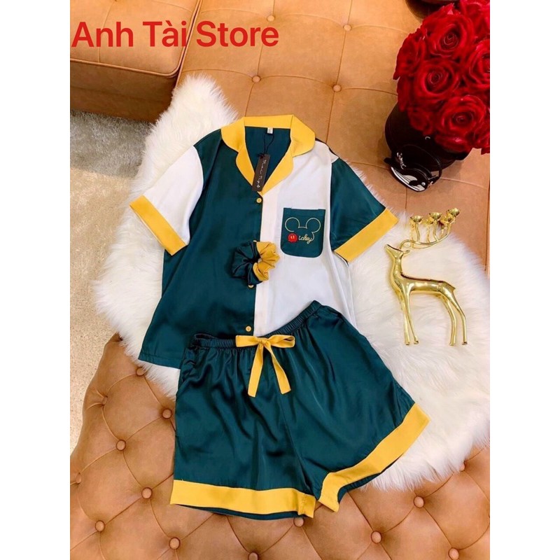 Bộ ngủ pijama nữ tay cộc quần đùi lụa Satin Hàn mềm mát không nhăn không bai xù overs size đến 60kg phong cách Hàn AT116 | BigBuy360 - bigbuy360.vn