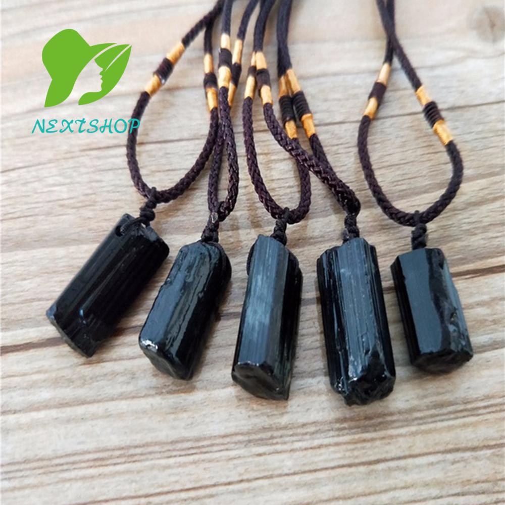 Dây Chuyền Có Mặt Đá Tourmaline Tự Nhiên Màu Đen Hình Trụ Cho Nam Và Nữ