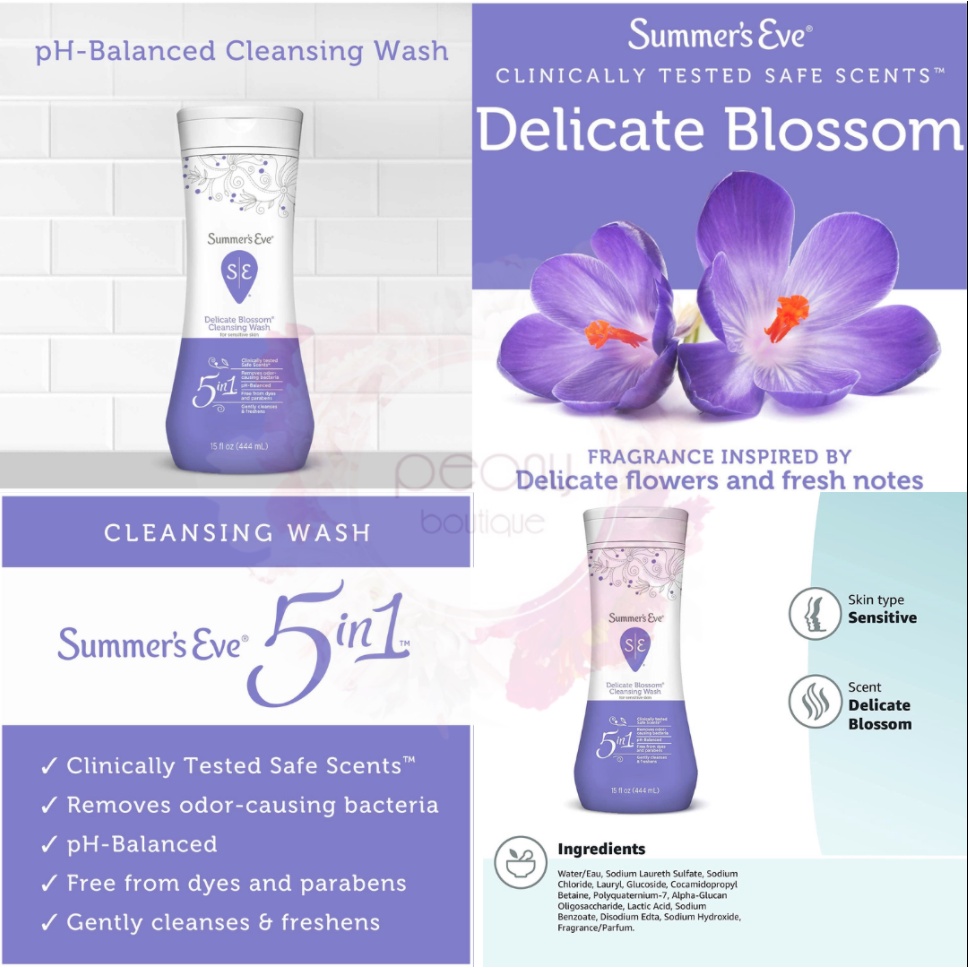 Dung dịch vệ sinh SUMMER'S EVE DELICATE BLOSSOM &amp; BLISSFUL ESCAPE Cleansing wash cho da nhạy cảm 444ml