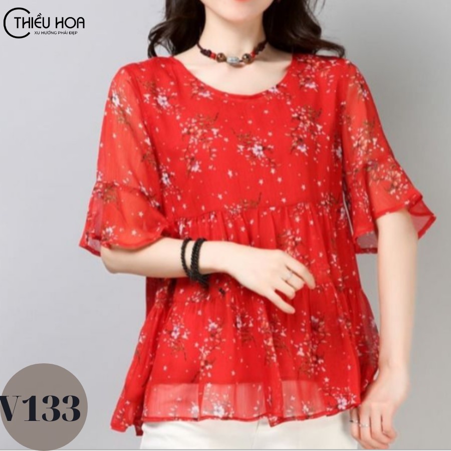 Áo Voan Hoa Nhí Nữ Trung Niên Thiều Hoa V133