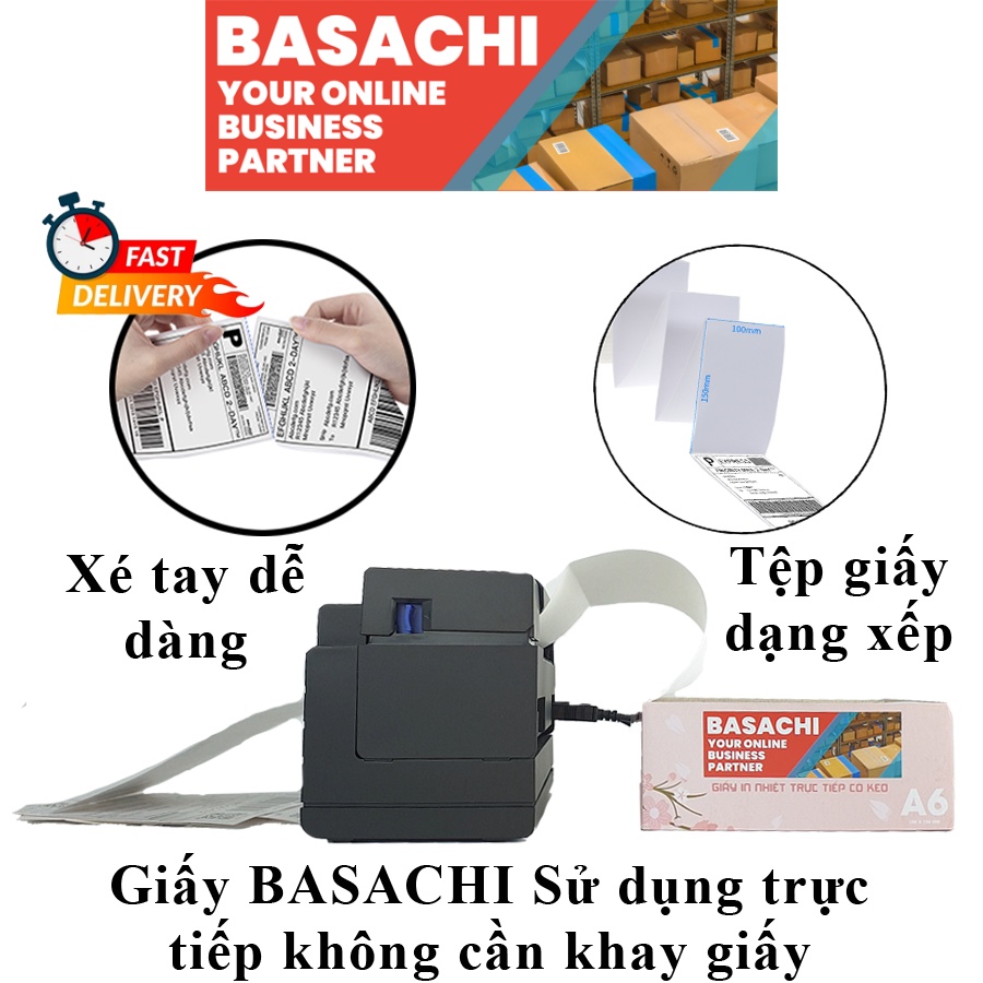 Giấy In Nhiệt BASACHI decal nhiệt tem nhiệt tự dính hóa đơn A6  cho máy in nhiệt