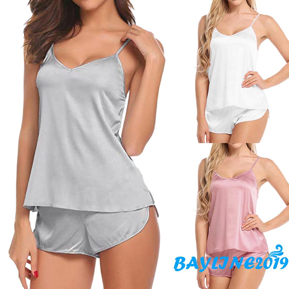 Set đồ lót ngủ bằng lụa satin quyến rũ dành cho nữ