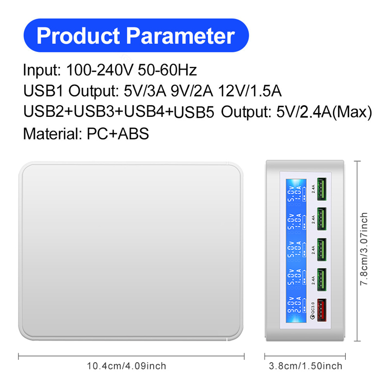 AIXXCO USB Quick Charger 40W 5-Port LED Display Quick Charge 3.0 Fast Charger Desktop Charging Station iPhone X 8 7 6, iPad