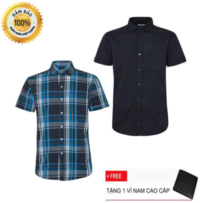 Combo 2 Áo Sơ Mi Nam Sọc Caro Ttgg90fashion Cao Cấp VSM153 tặng ví ( nhiều màu )