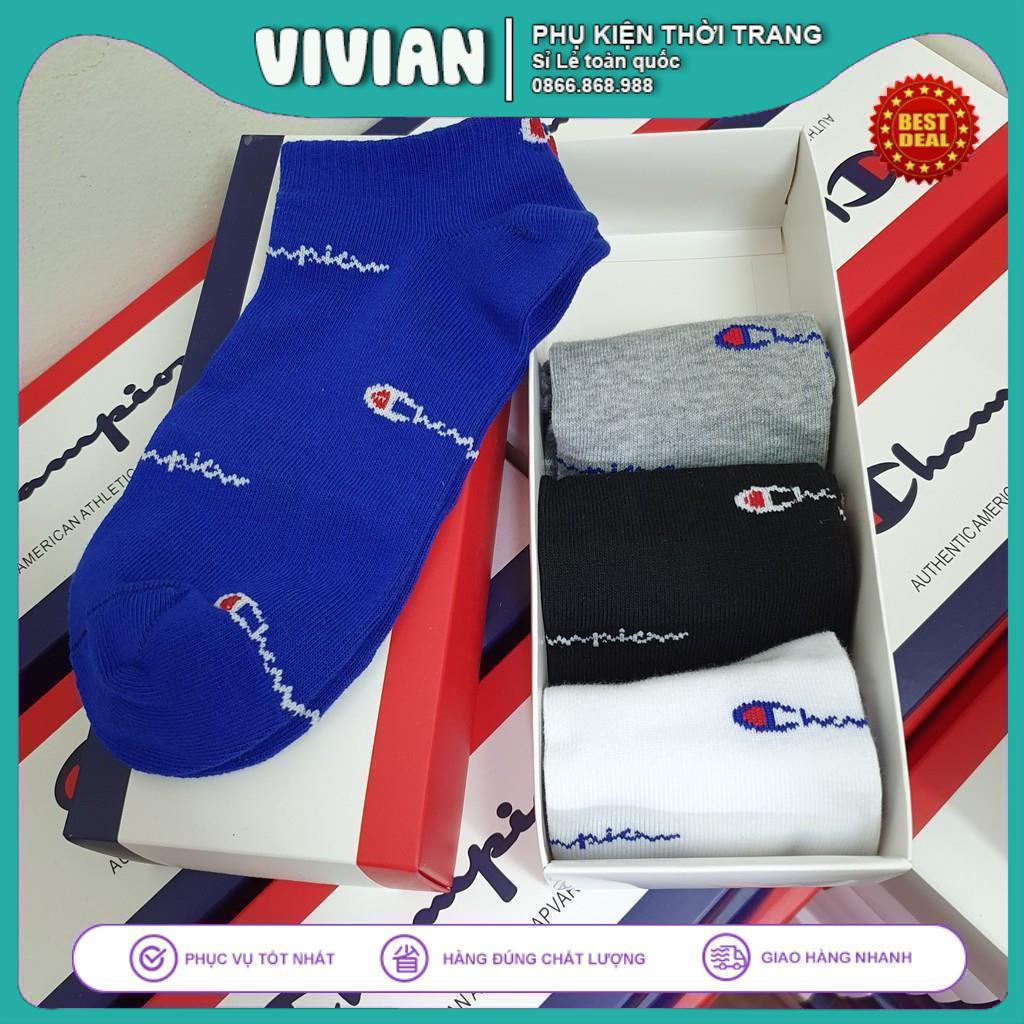 Vớ Cổ Ngắn Chapion [HỘP 4 ĐÔI] Tất Ngắn Cổ vô địch mùa xuân và mùa hè, dệt kim cao cấp, Quà Tặng Đóng Hộp