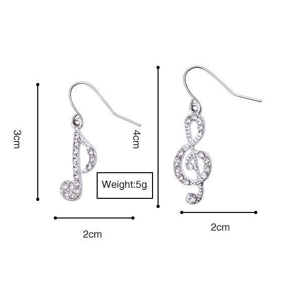 Bông tai hình nốt nhạc đính đá lấp lánh MS61