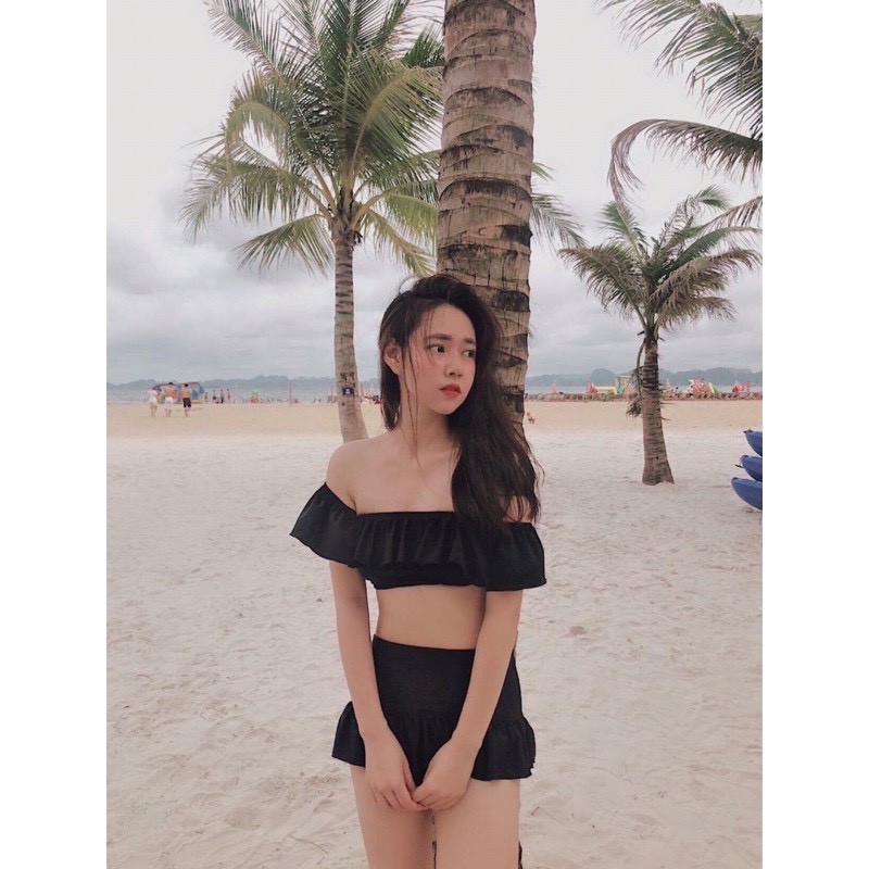Đồ Bơi Nữ Hai Mảnh Trễ Vai Gợi Cảm, Set Bikini Đi Biển Ngang Bèo Hai Màu [Ảnh Chụp Thật] - OS029