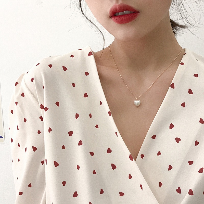 MANYUE Vòng cổ mặt ngọc trai hình trái tim thời trang Hàn Quốc ngọt ngào