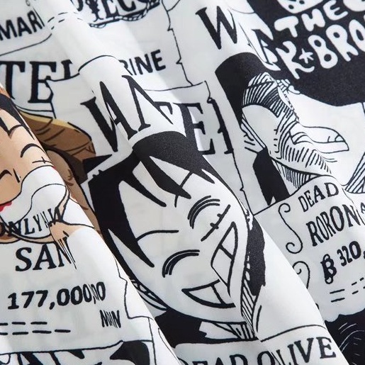 Áo sơ mi KT KT1194 tay ngắn dáng rộng in hoạt hình One Piece thời trang mùa hè dành cho cả nam và nữ
