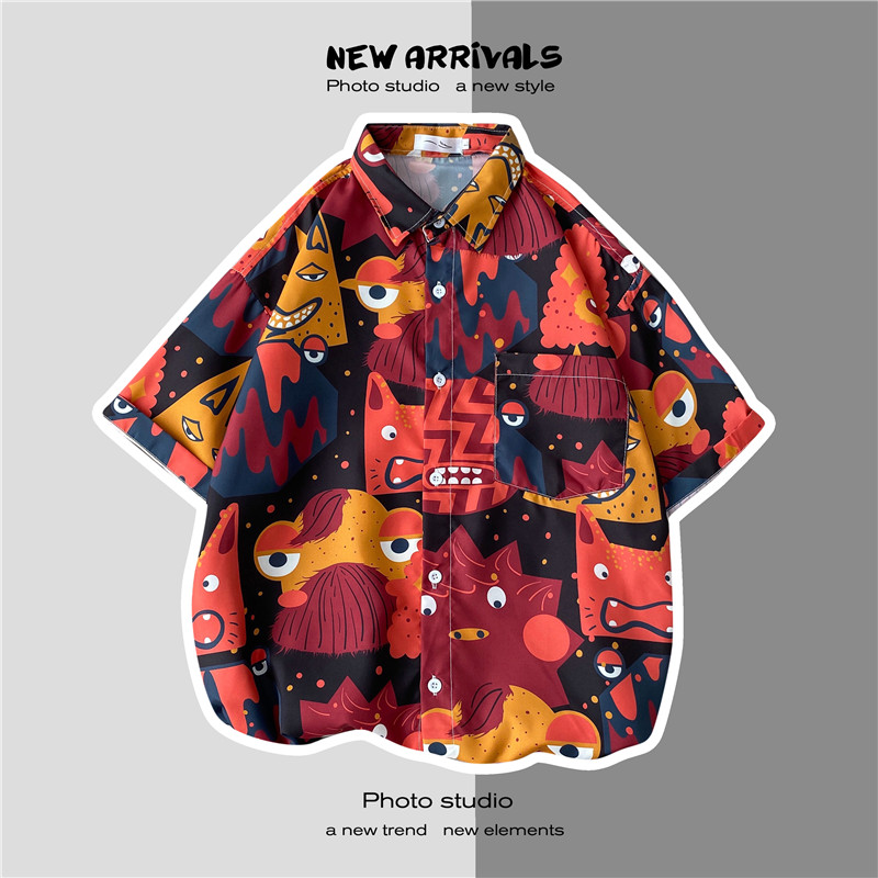 Áo sơ mi ngắn tay in hình cá tính thời trang mùa hè cho nam 2021 (M-3Xl)