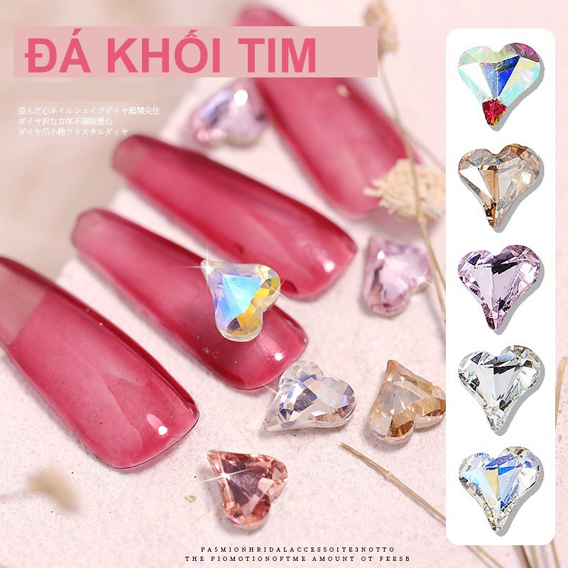 Đá Khối Hình Tim Đính Móng Đủ Màu