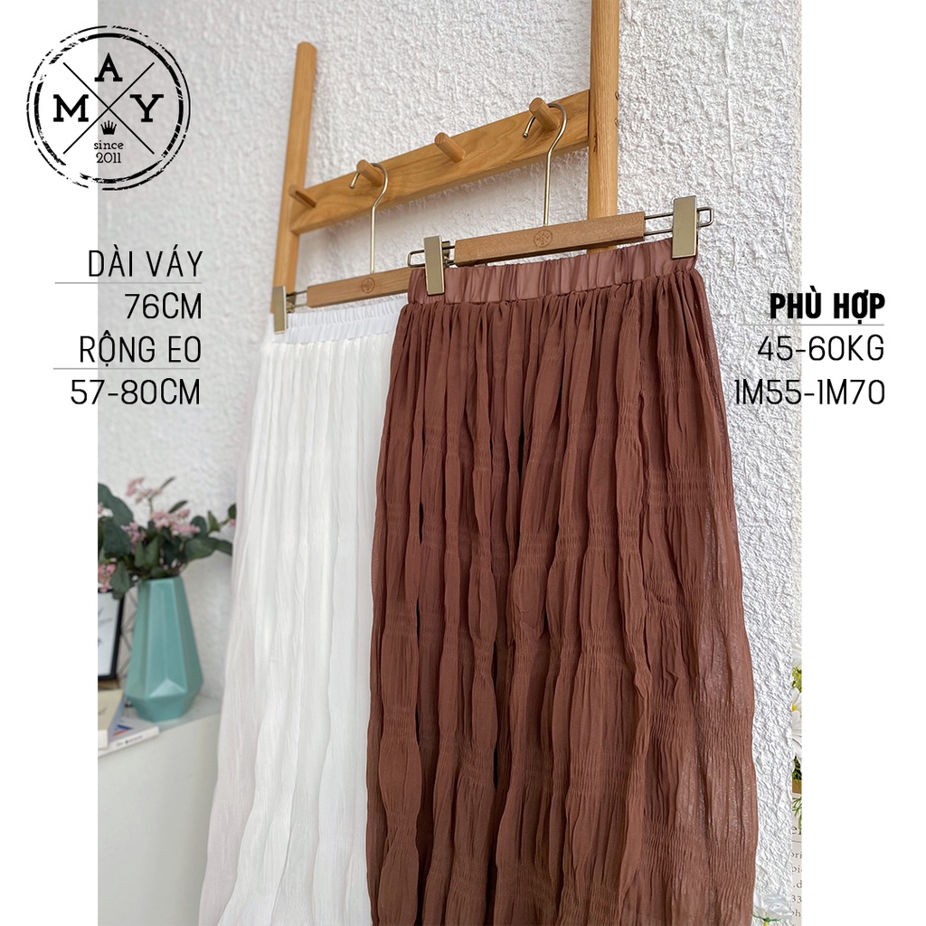 Chân Váy Midi Dài MAY.SINCE2011, Chân Váy Dài Kiểu Dáng Nhăn Cá Tính MBE02-0236