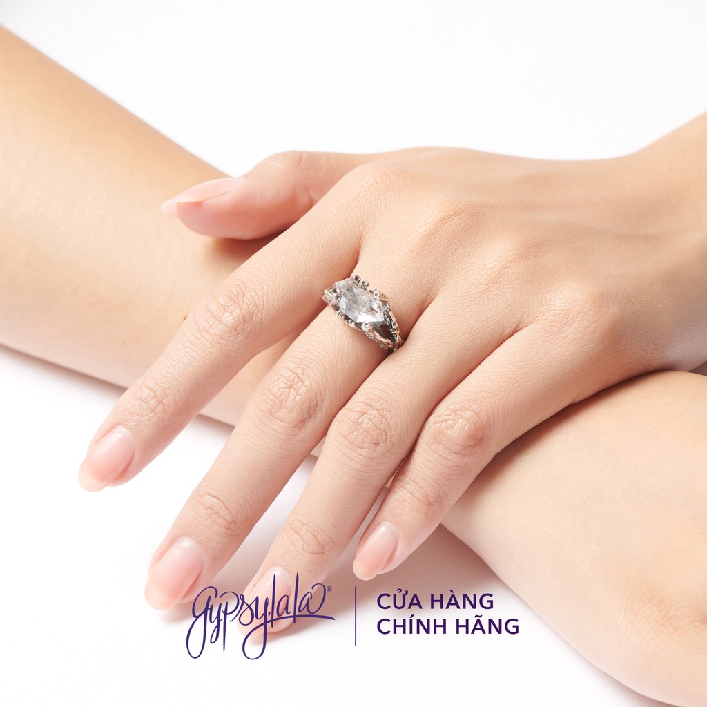 Nhẫn Bạc Đá Kim Cương Thô Herkimer Thiên Nhiên May Mắn Không Kị Mệnh NBF410KCHKM Gypsy.lala