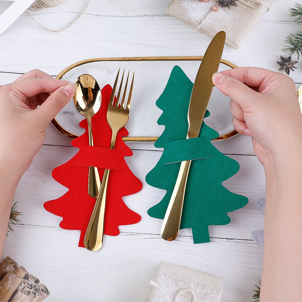 Túi Đựng Muỗng Nĩa / Đũa 4 Món Hình Cây Thông Giáng Sinh Dễ Thương