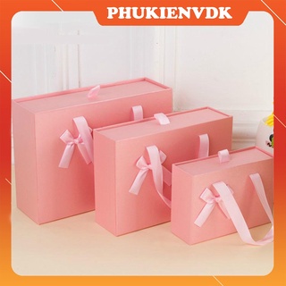Hình ảnh Hộp quà tặng màu hồng gắn nơ kèm túi dạng kéo cao cấp