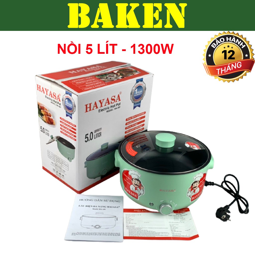 Nồi Lẩu Điện 5L HAYASA HA-691 – Công Suất Lớn 1300w – BAKEN