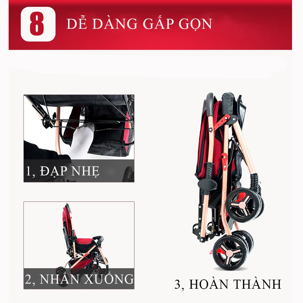 Xe nôi đẩy em bé 2 chiều cao cấp có giảm sóc - xe đẩy cho bé