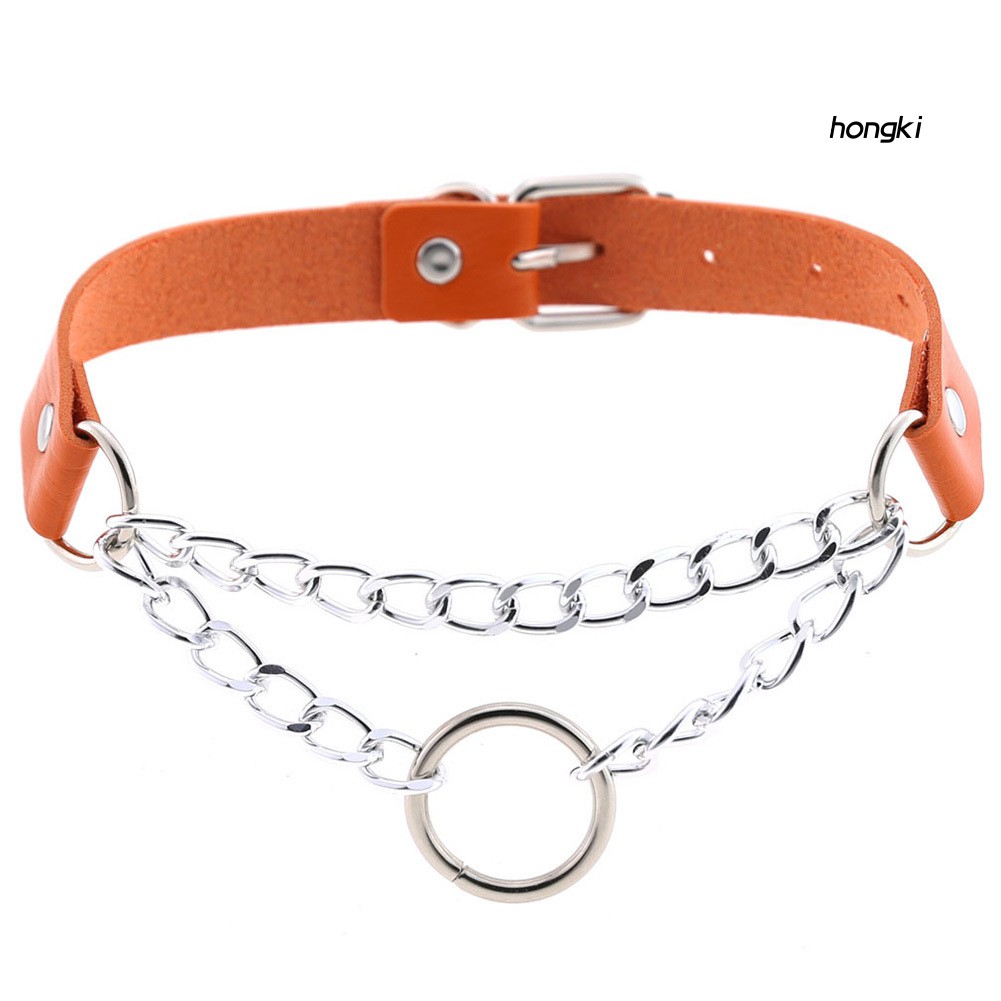 vòng cổ Choker Da Giả Mặt Tròn Thời Trang Cho Nam Nữ