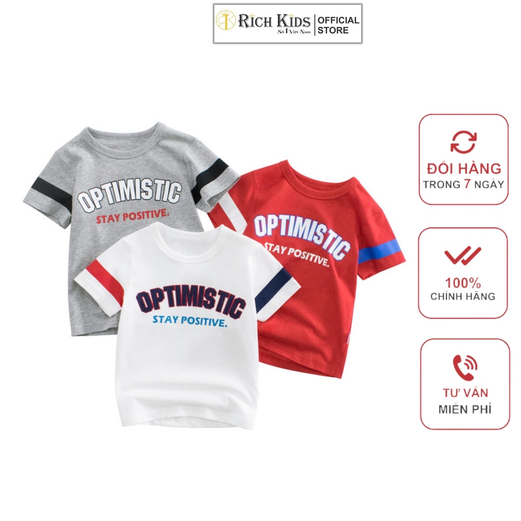 Áo Thun Cho Bé Hãng Richkids Vải 100% Cotton Co Giãn Thoáng Mát Thấm Hút Mồ Hôi