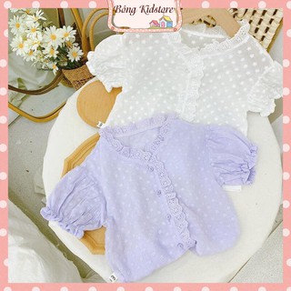 Áo sơ mi bé gái kiểu dáng Hàn Quốc, áo sơ mi tay bồng, cổ ren cho bé - SP000415