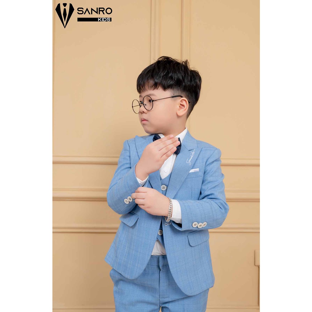 Bộ vest bé trai thiết kế xanh da trời hoạ tiết xước