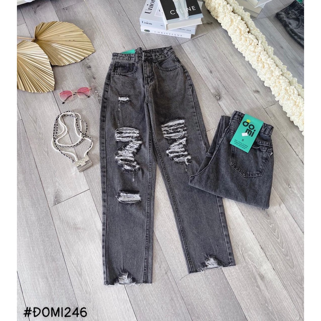 Quần bò baggy xám cá tính rách tua cực xinh rua cho nàng  Lê Huy Fashion MS 246