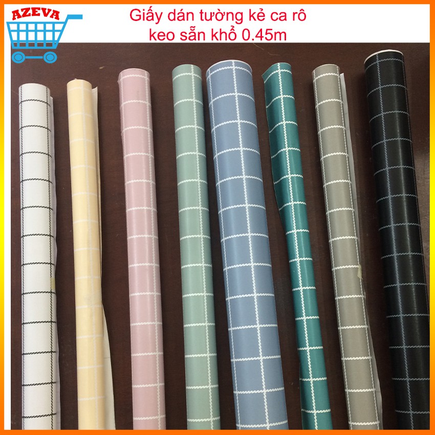 Giấy dán tường kẻ ô giá bán 1m x 0.45m phong cách sang trọng, Giấy dán tường kẻ caro khổ 45cm keo sẵn bóc dán - AZEVA