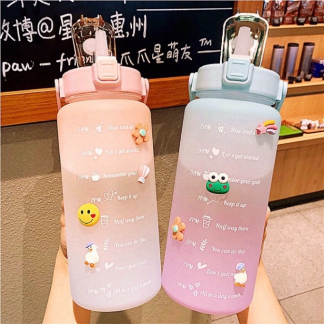 Bình Đựng Nước 2L Dễ Thương Có Vạch Báo Giờ Uống - Bình Nước Thể Thao Gradient Bằng Nhựa Dung Tích 2L Tiện Dụng - Hot fr