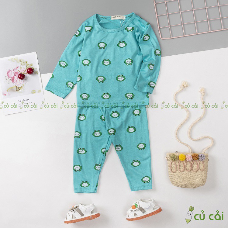 Đồ bộ bé gái, bé trai,  Đồ bộ thun lạnh MINKY MOM họa tiết bò sữa, bộ dài tay cho bé thu đông 2021 BTD04