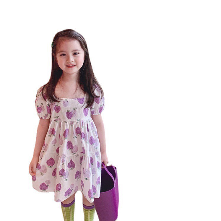 Váy bé gái Babydoll dâu tây tím XHN626