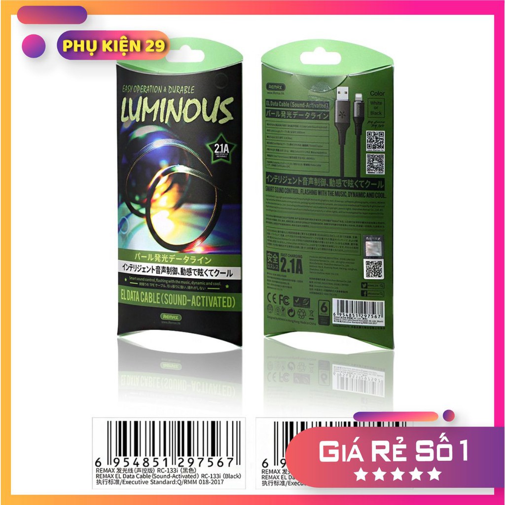 Cáp sạc iPhone Remax RC-133i đèn led chớp nháy liên tục sạc nhanh 2.1A,chính hãng Remax Giá tốt nhất shopee