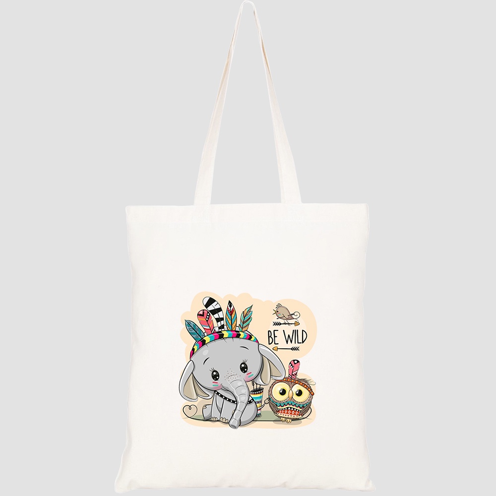 Túi vải tote canvas HTFashion in hình cute cartoon tribal elephant owl HT507