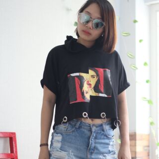Áo Croptop đen phối khoen
