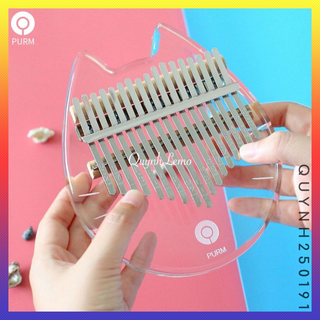 Đàn kalimba 17 phím Purm pha lê trong suốt mèo tặng hộp chống sốc đủ phụ kiện