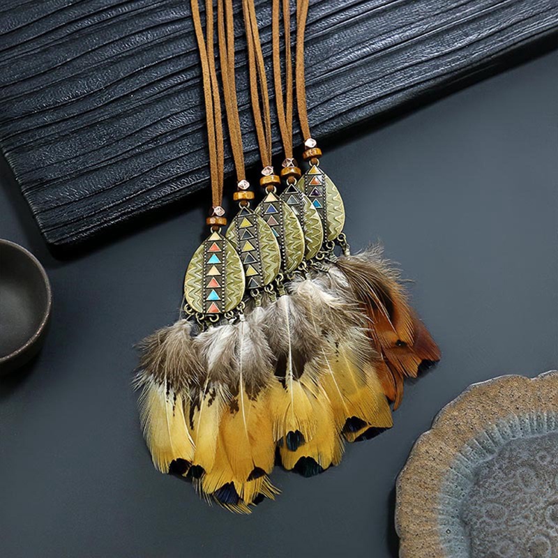 Vòng cổ Mặt Dreamcatcher Phối Lông Vũ Dài Phong Cách Bohemian