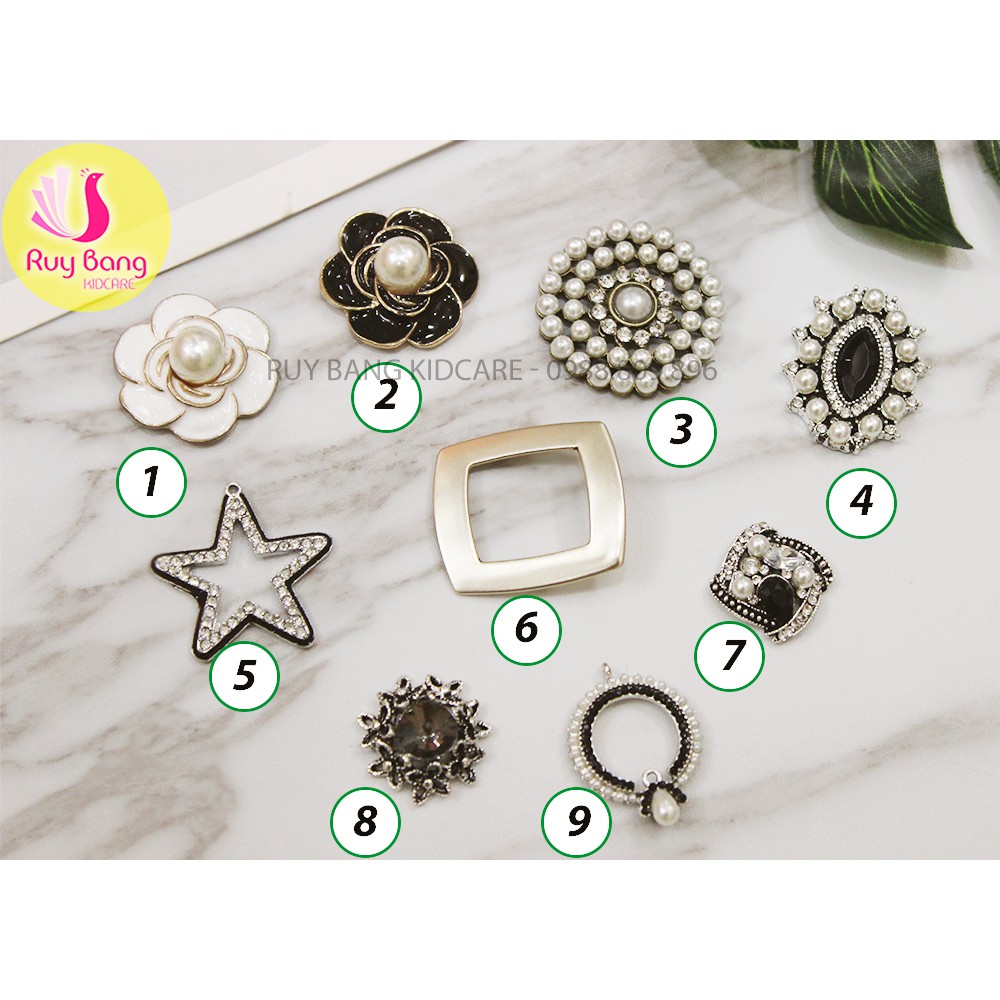 Khoen đá tròn, vuông, Center đá đính hoa vải handmade