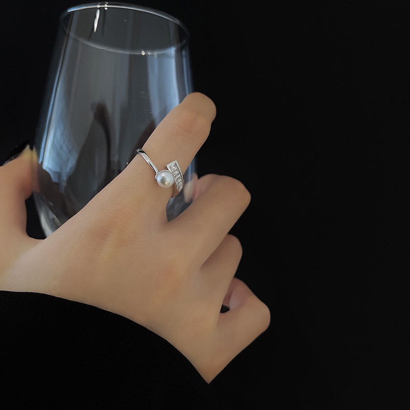 Nhẫn YeYi hở đính đá zircon ngọc trai cao cấp thiết kế đơn giản thời trang Hàn Quốc cho nữ