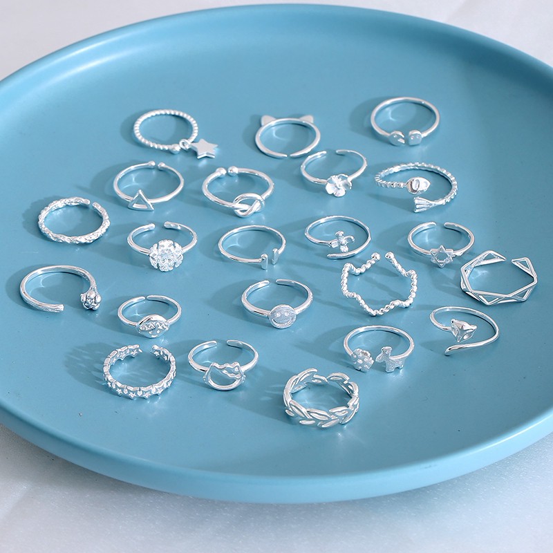 Nhẫn kim loại xi bạc có thể điều chỉnh kích thước phong cách Hàn Quốc dành cho bạn nữ