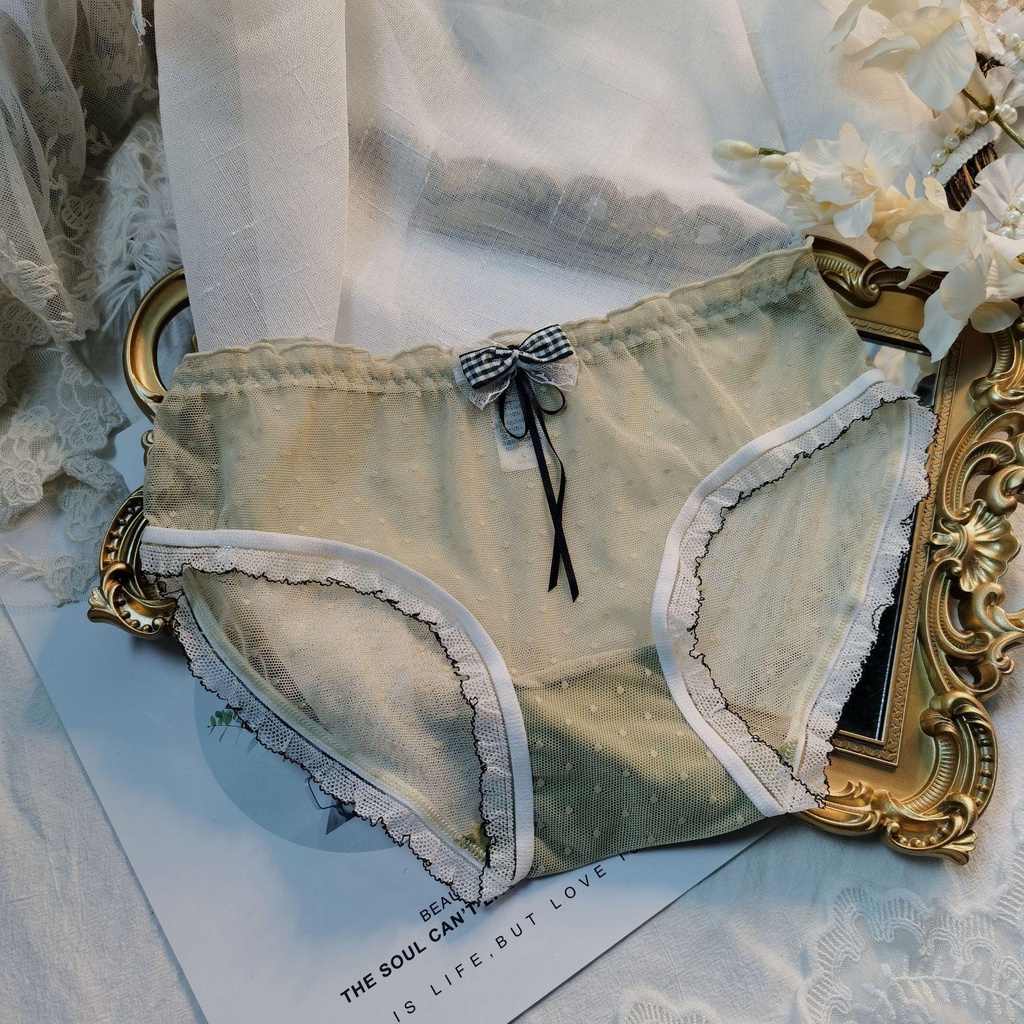 Mocho Quần Lót Cotton Phối Lưới Thoáng Khí Lưng Vừa Họa Tiết Trái Tim Ngọt Ngào Cho Nữ