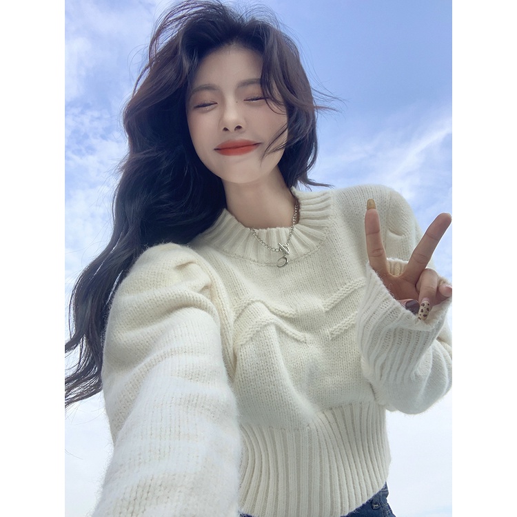 Porozi  Áo sweater len  cho nữ dài tay cổ tròn thời trang Hàn Quốc