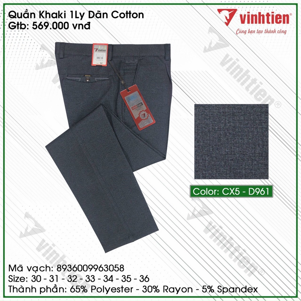 Quần Kaki 1Ly Nam Dãn Cotton Vĩnh Tiến 569 - Nhiều Màu