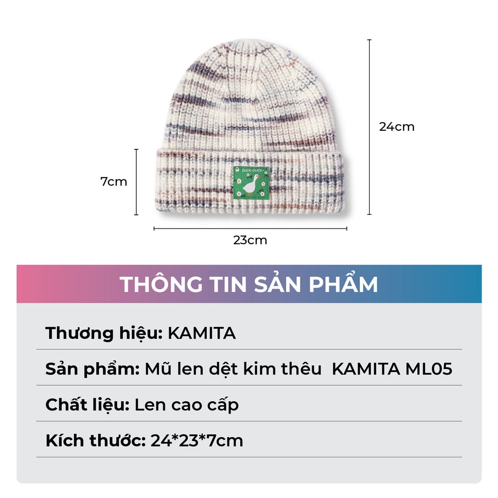 Mũ Len Dệt Kim Thêu Hình Con Vịt KAMITA Thời Trang Hàn Quốc, Nón Len Beanie Dài Đẹp Unisex Cao Cấp Vintage Mùa Đông ML05