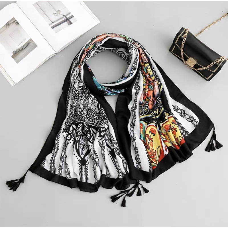 Khăn choàng cổ in hoa văn size 90x180cm du lịch biển