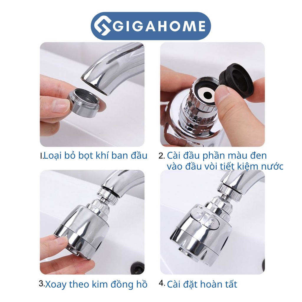 Đầu Vòi Lọc Nước Tăng Áp Điều Hướng 360 Độ GIGAHOME 2 Chế Độ Chảy 1074