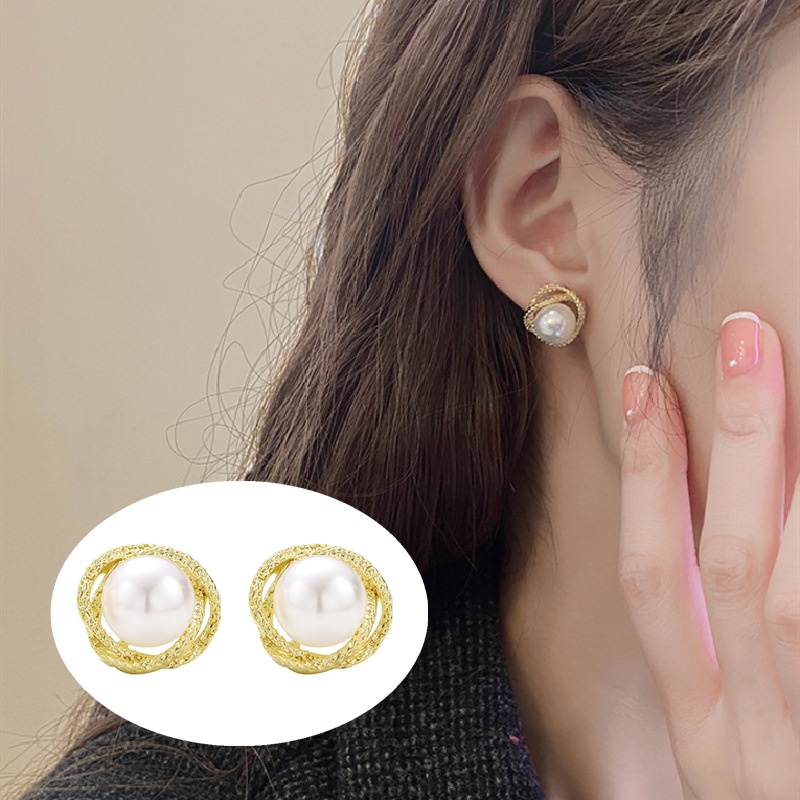 Ahellogirl Bông tai mạ bạc 925 đính đá ngọc trai kim cương hình chữ Hello phong cách Hàn Quốc cổ điển cho nữ