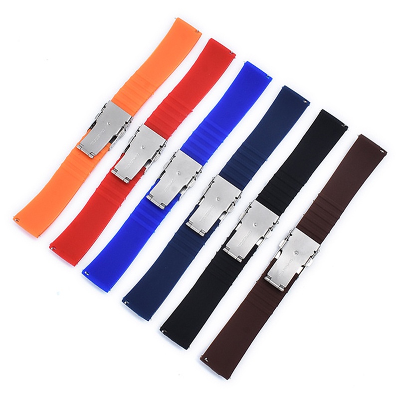 Dây Đeo Đồng Hồ Thông Minh Bằng Cao Su Silicone Chống Thấm Nước Họa Tiết Kẻ Sọc 18 / 20 / 22 / 24mm